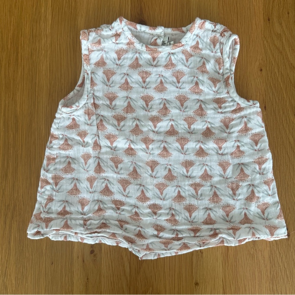 White and Brown Casual Tank Top with Pattern